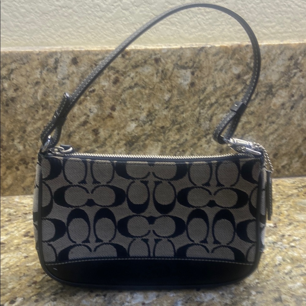 Coach Black and Gray Signature Shoulder Bag excellent condition